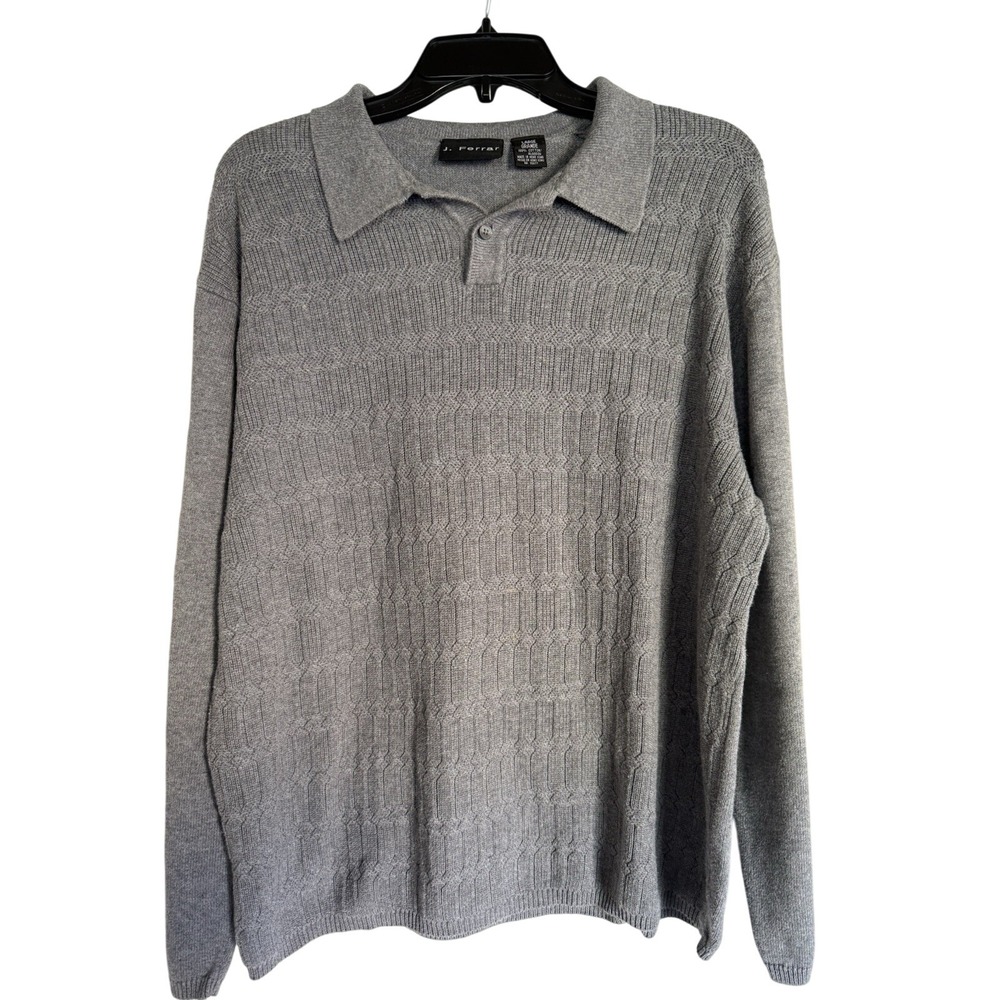 J Ferrar Men's Sweater Gray‎ Ribbed Pattern Front Solid Back Size L Large